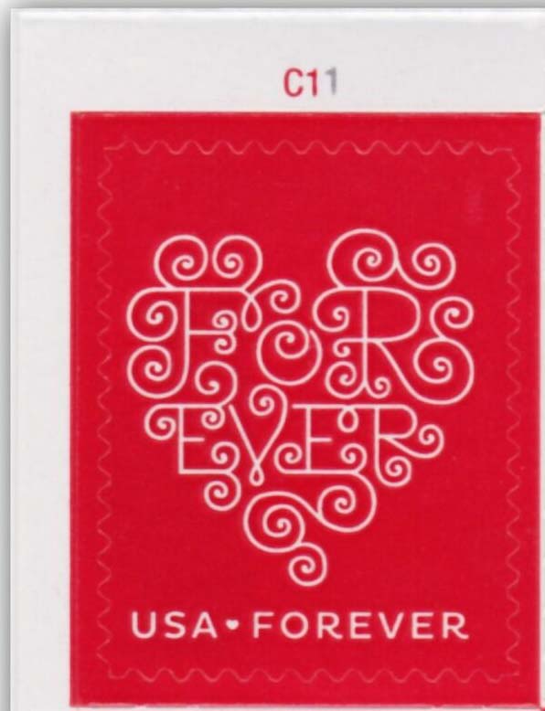 Forever Hearts Sheet of Twenty Forever Stamps - Great For Weddings Scott  4955 By USPS